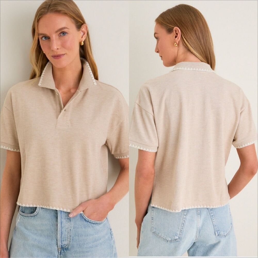 Tuckernuck Pique Holmes Boyfriend Polo Shirt Size XXL NWT Sandstone Whipstitch